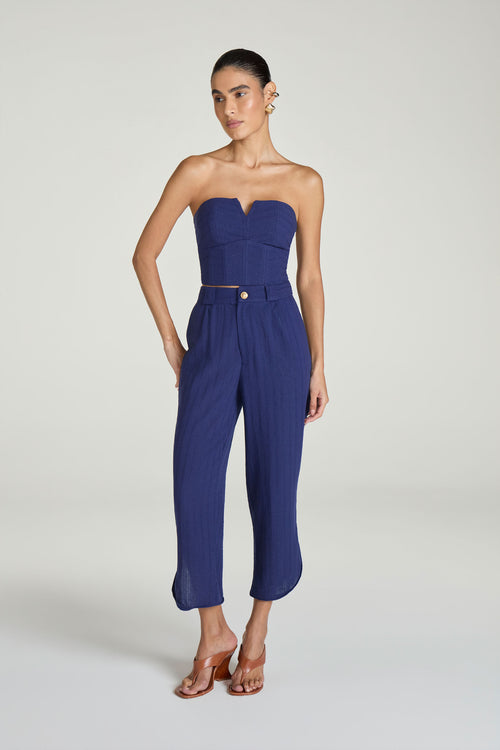 CALÇA LINHO COM LUREX - NAVY