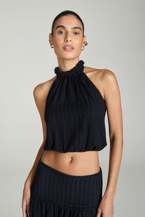 BLUSA FRT ÚNICA BORDADO TRANÇA - PRETO
