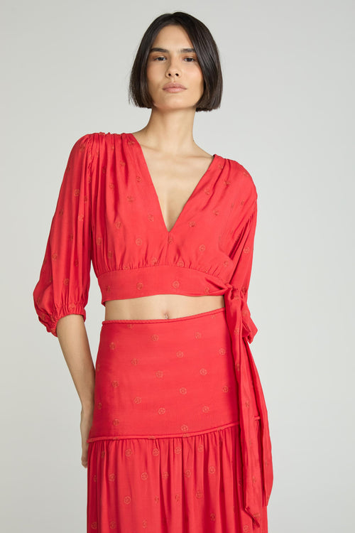 BLUSA TECIDO BORDADOS - CARMIM
