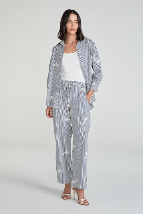 CALÇA TRICOLINE BORDADA - NAVY