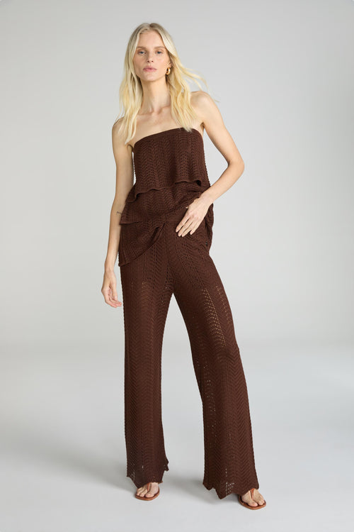 CALÇA FLARE RENDADA TRICOT - TOFFEE