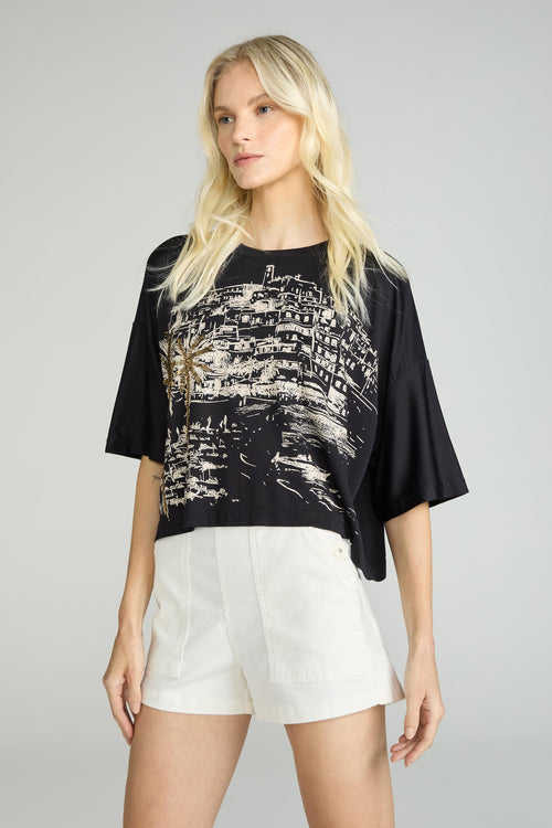 SHORT SARJA  ABOTOAMENTO LATERAL - CONCHA