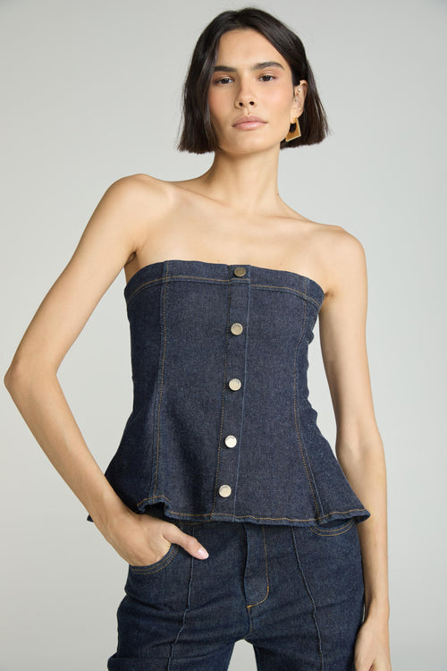 CORSET JEANS BOTÕES FRENTE - JEANS ESCURO