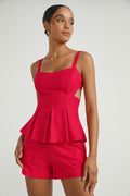 BLUSA PEPLUM LINHO BORDADO - CARMIM